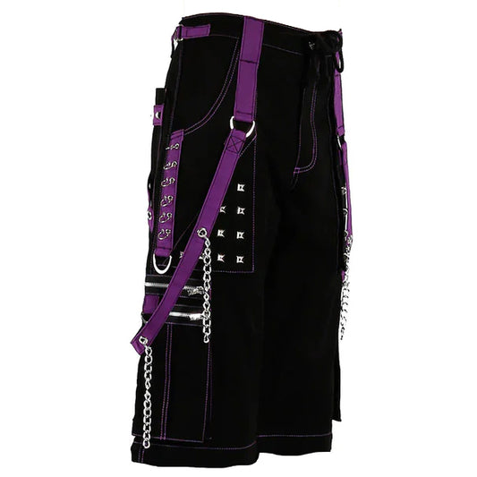 Men's Black Purple Bondage Gothic Cyber Chain Techno Rock Punk Shorts