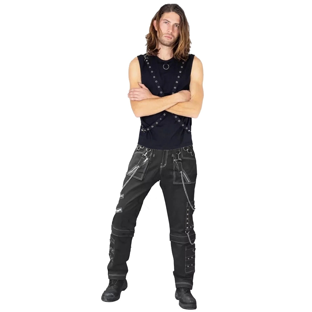 Men Gothic Black Pant Eyelets Cargo Bondage Trouser Punk Rock Pant