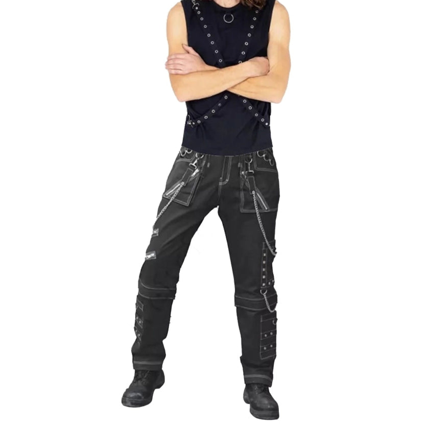 Men Gothic Black Pant Eyelets Cargo Bondage Trouser Punk Rock Pant