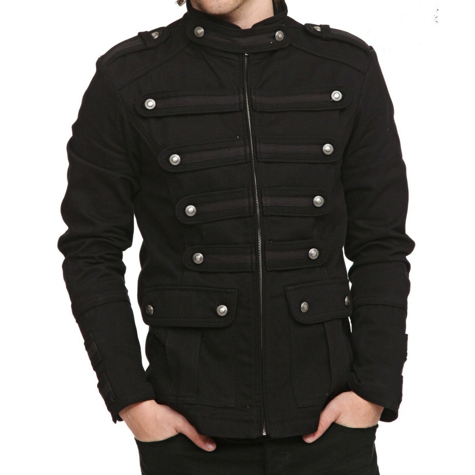 Gothic Military Band Black Jacket For Men Vintage Goth Coat Jacket Steampunk