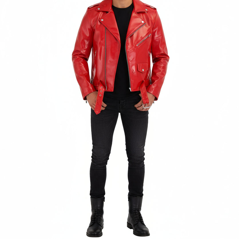 Gothic Moto Red Vinyl PVC Motorcycle Jacket Punk Fetish EMO Biker Jacket (3)