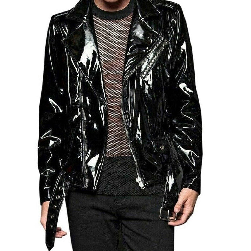 Gothic Moto Vinyl Black PVC Motorcycle Jacket Punk Fetish EMO Biker Jacket (1)