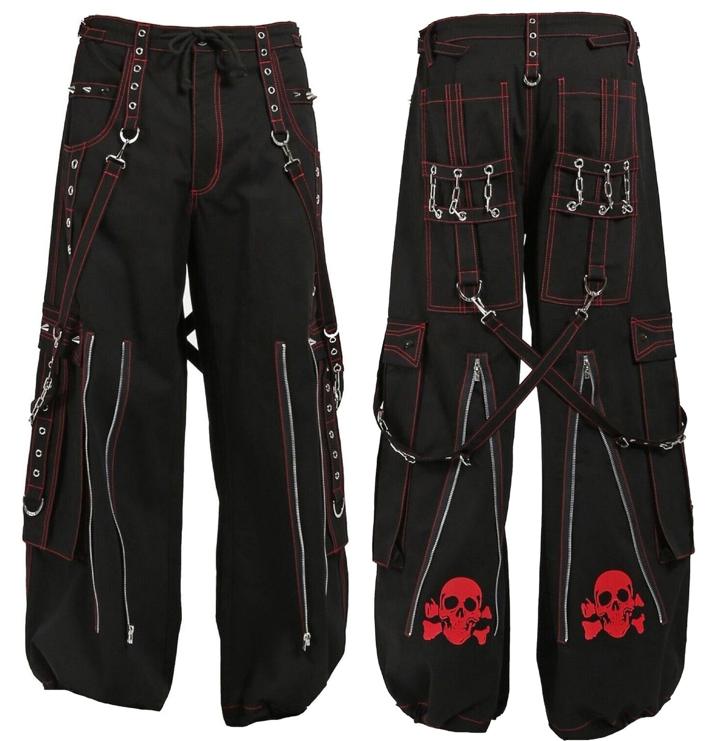 Gothic Mens Black Bondage Red Back Skull Punk Rock Pants