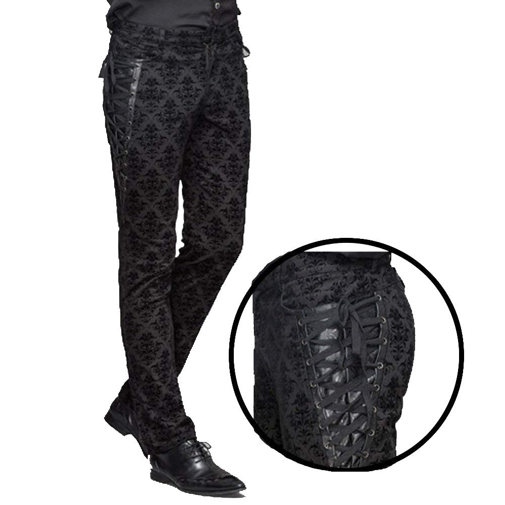 Devil Fashion Punk Men Cotton Dress Pants Victorian Printed Bandage Bridal Pants