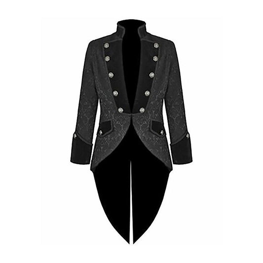 Handmade Men Tail Coat Jacket Black Brocade Goth Steampunk Victorian /Tailcoat