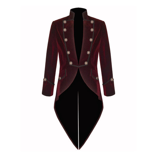 Men's Handmade Steampunk Tailcoat Jacket Red And Black Velvet Goth VTG Victorian