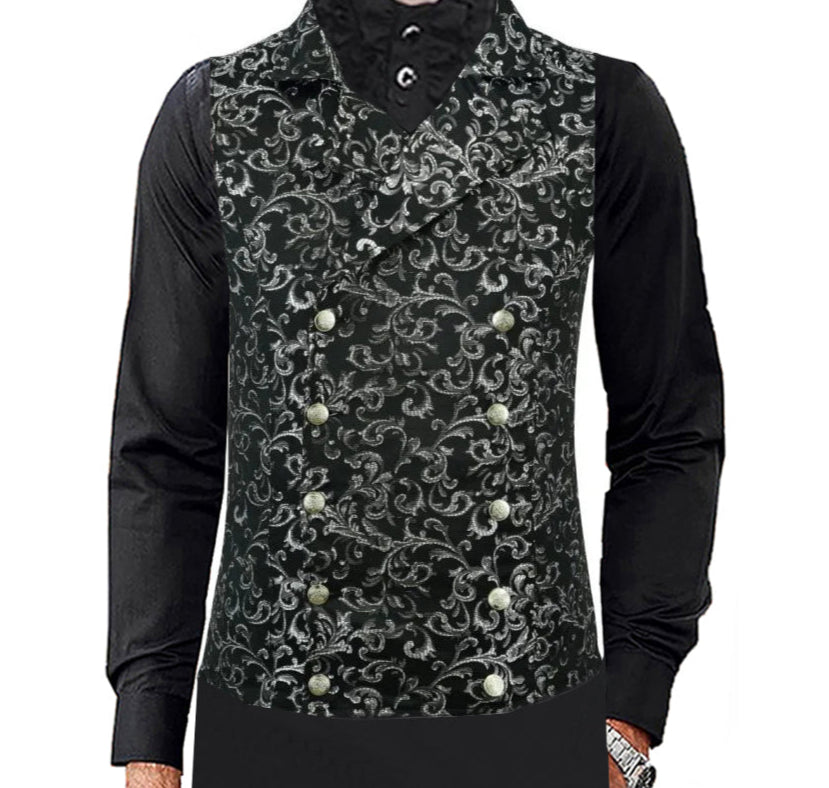 Men's Steampunk Double-Breasted Waistcoat Silver Vest Gothic Western-Reenactment USA