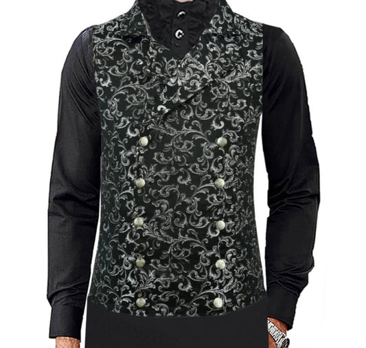 Men's Steampunk Double-Breasted Waistcoat Silver Vest Gothic Western-Reenactment USA