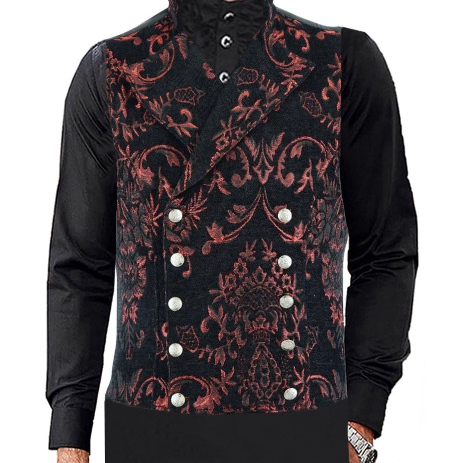 Men's Victorian Gentleman's Aristocrat Vest Tapestry Stylish Casual Vest Red/Black