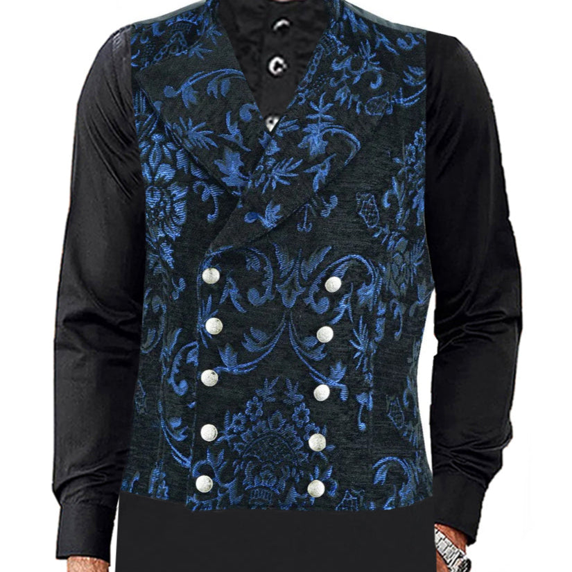 Men's Victorian Gentleman's Aristocrat Vest Tapestry Stylish Casual Vest Blue/Black