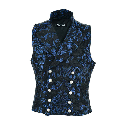 Men's Victorian Gentleman's Aristocrat Vest Tapestry/Stylish Casual Vest Blue/Black