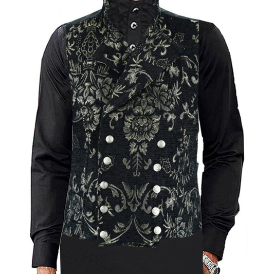Men's Victorian Gentleman's Aristocrat Vest Tapestry Stylish Casual Vest Gold / Black