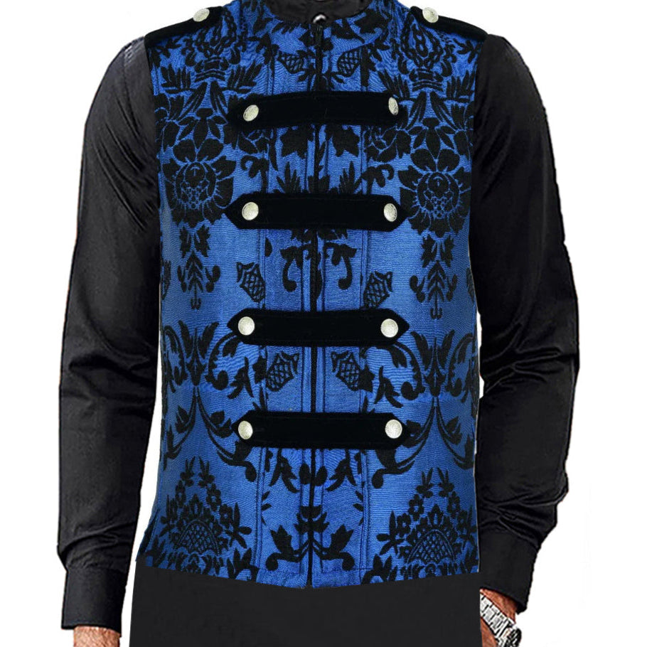 Dark Rock Blue Vest Gothic Jacket Military Uniform Rock Band Vest Goth Steampunk