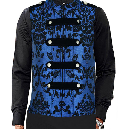 Dark Rock Blue Vest Gothic Jacket Military Uniform Rock Band Vest Goth Steampunk