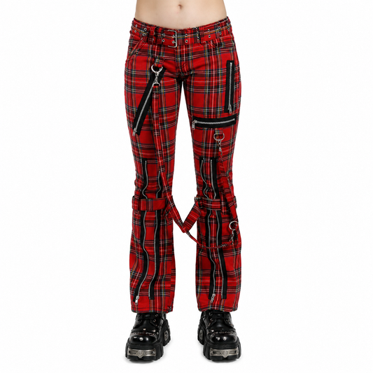 Women’s Gothic Red Plaid Bondage Pants Slim Fit Punk Trousers