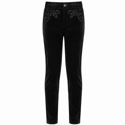 Men's Black Velvet Embroidery Gothic Regency Dress Pants /Velvet Pant
