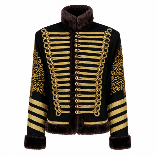 New Napoleonic Hussars Uniform Military Style Tunic Pelisse Jimi Hendrix Jacket Parade Drummer Officer Faux Fur
