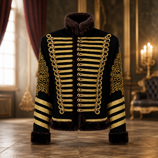 New Napoleonic Hussars Uniform Military Style Tunic Pelisse Jimi Hendrix Jacket Parade Drummer Officer Faux Fur