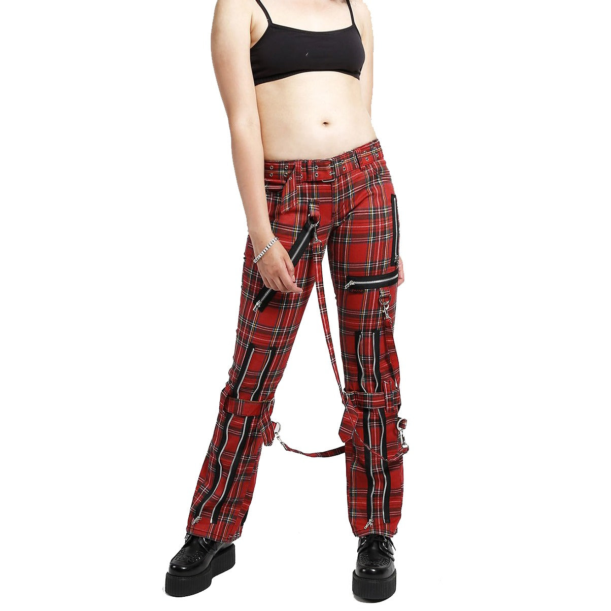Women,s Bondage Pants Red Plaid