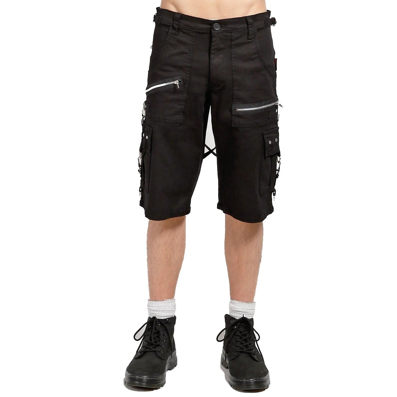 Men Black Punk Shorts Gothic Black Cotton Shorts Punk Emo Shorts With Zipper /USA