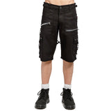 Men Black Punk Shorts Gothic Black Cotton Shorts Punk Emo Shorts With Zipper /USA