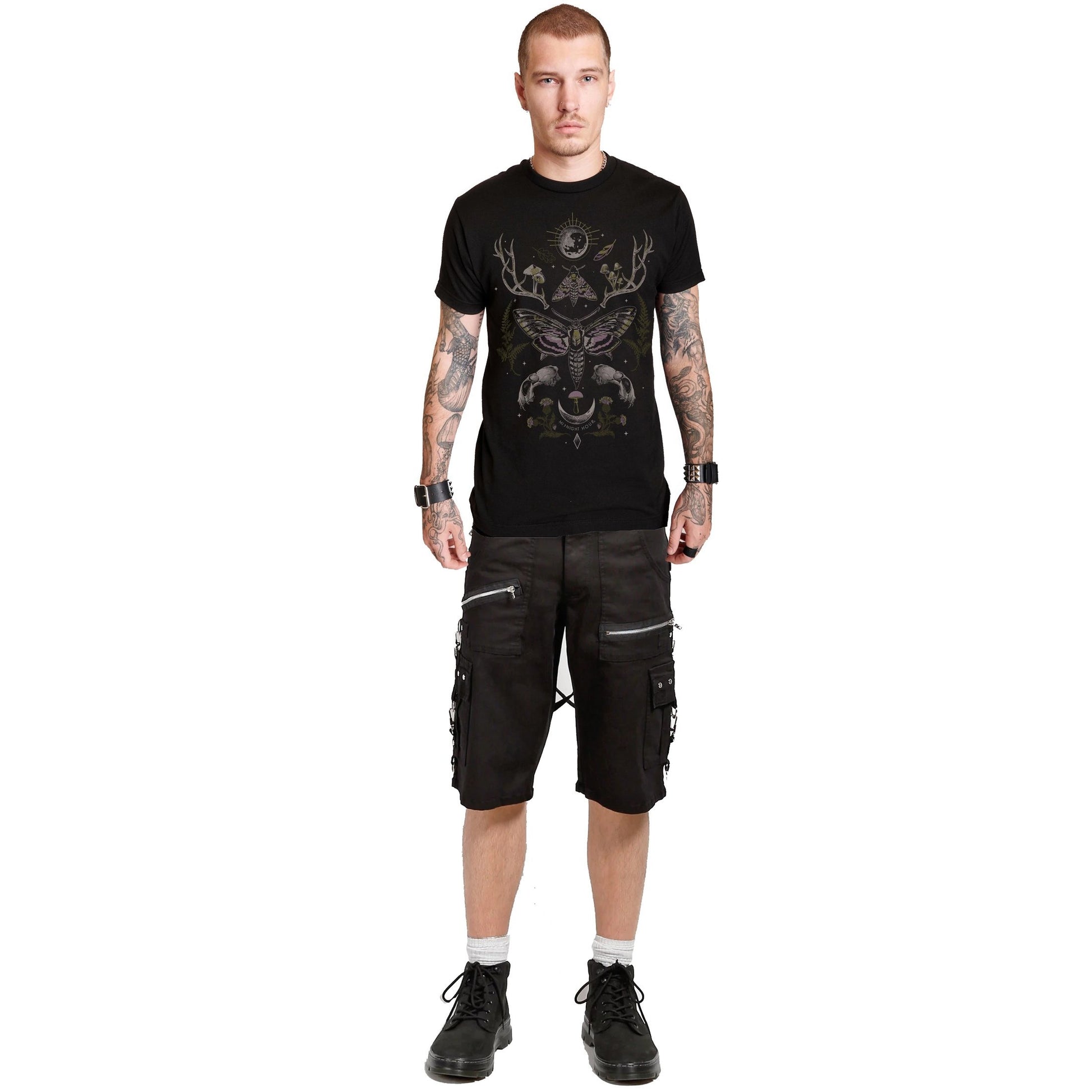 Men Black Punk Shorts Gothic Black Cotton Shorts Punk Emo Shorts With Zipper /USA