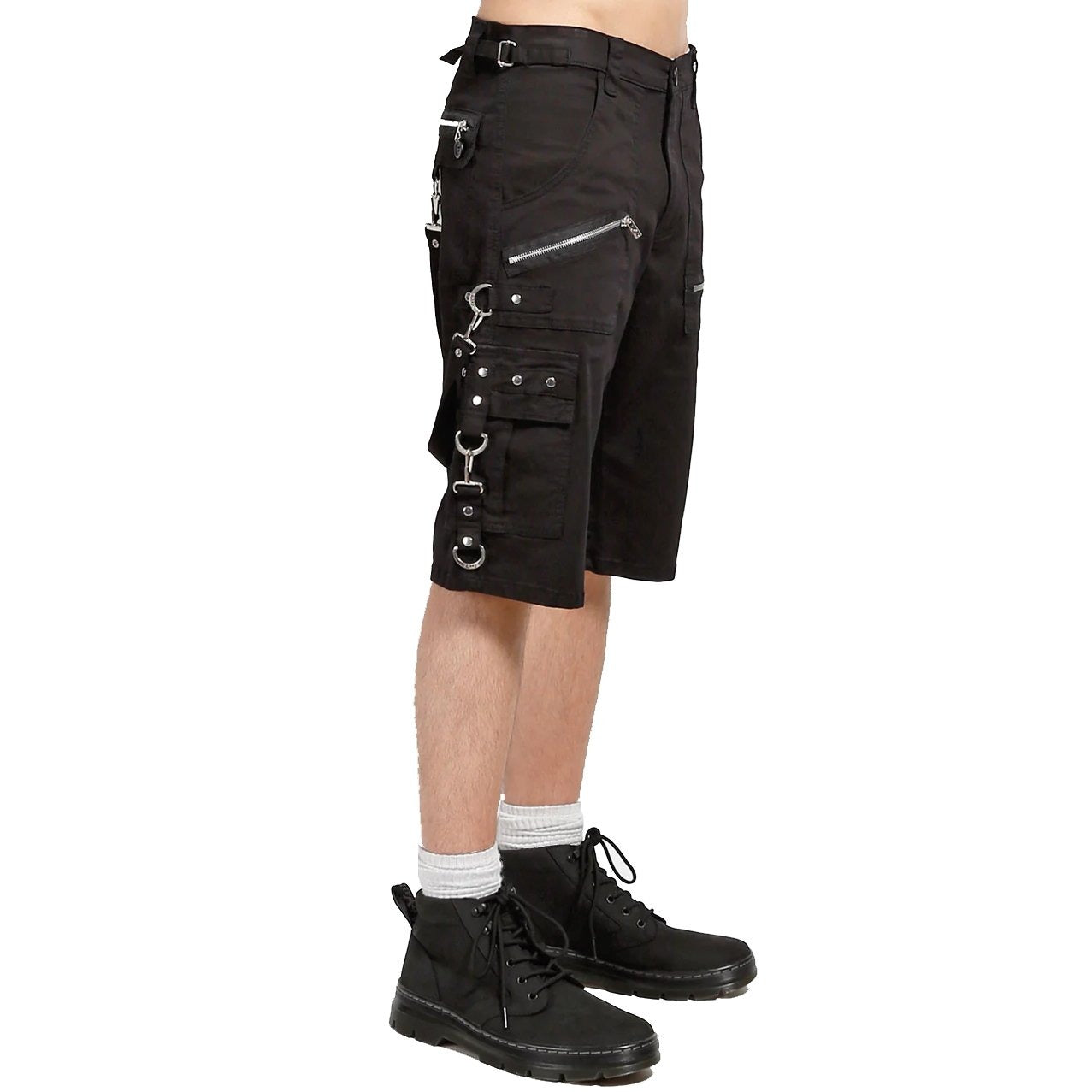 Men Black Punk Shorts Gothic Black Cotton Shorts Punk Emo Shorts With Zipper /USA