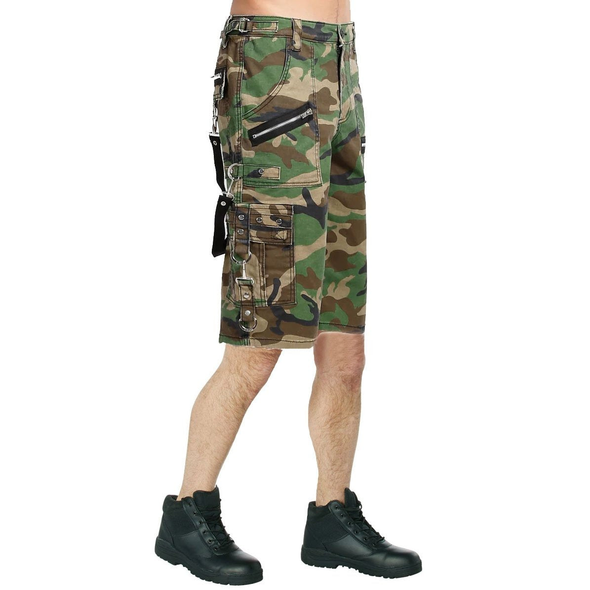 Gothic Mens Punk Short Green Camo