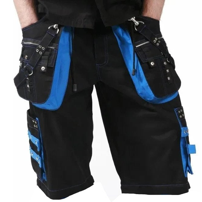 Prime Quality Men's Gothic Bondage Cyber Chain Techno Rock Punk Black Blue Shorts