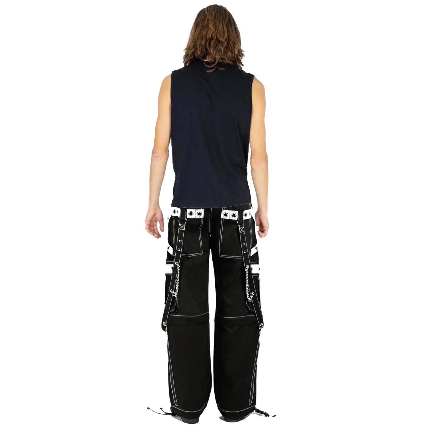 Mens Goth Punk Black White Bondage Trip Pant Chain Techno Rock Punk Shorts Usa