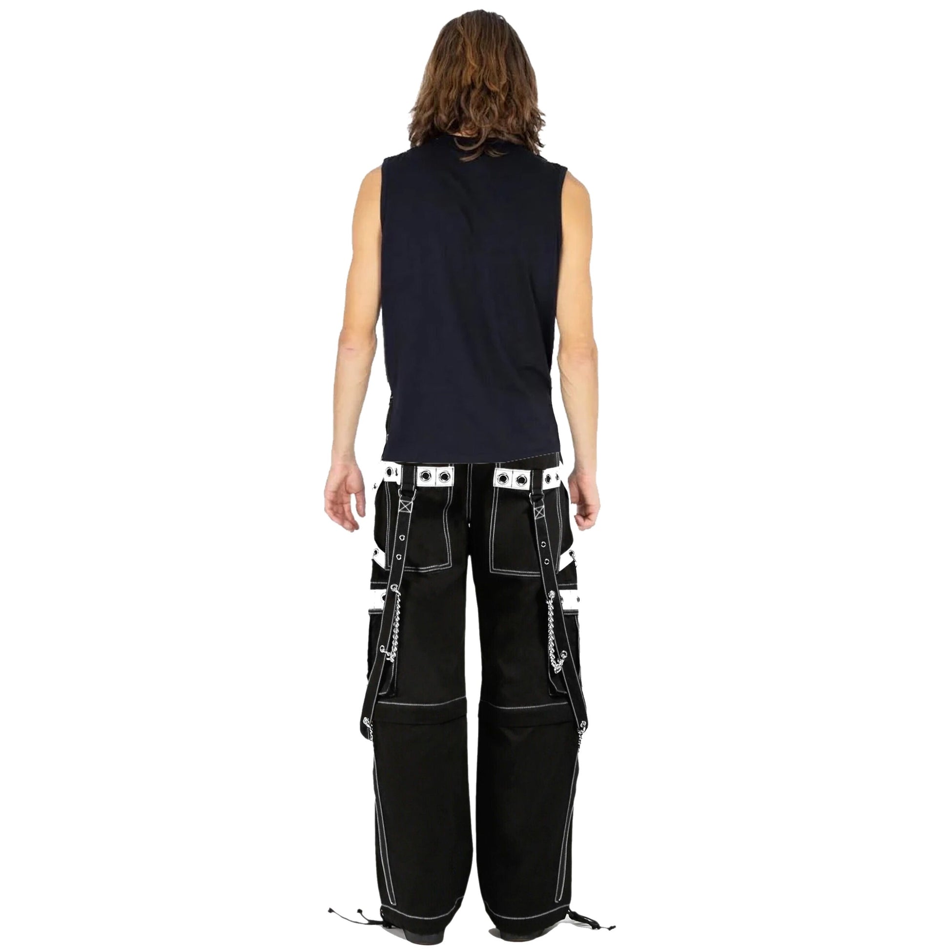 Mens Goth Punk Black White Bondage Trip Pant Chain Techno Rock Punk Shorts Usa