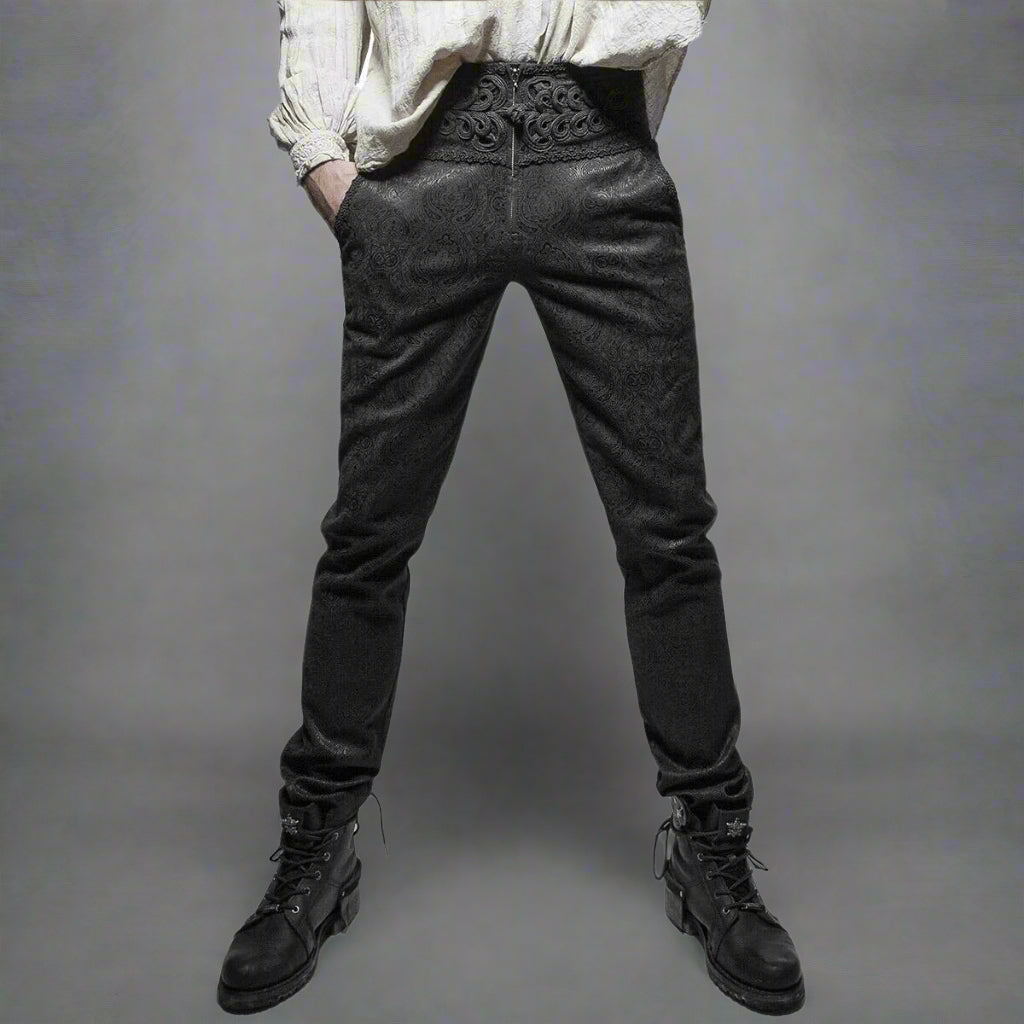 Men's Apocrypha Trousers Pants Steampunk Black Brocade Vintage Gothic Victorian