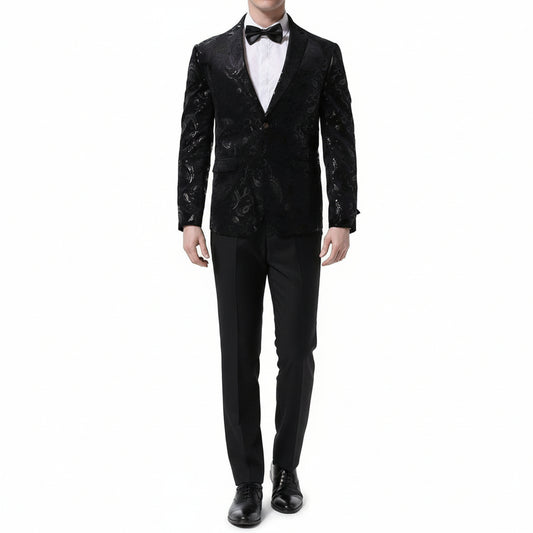 Men's Brocade Floral Suit Notched Lapel Slim Fit Stylish Blazer Dress Suit /USA Sizes