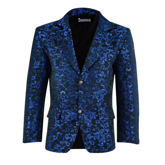 Men's Blue Brocade Floral Suit Notched Lapel Slim Fit Stylish Blazer (3)