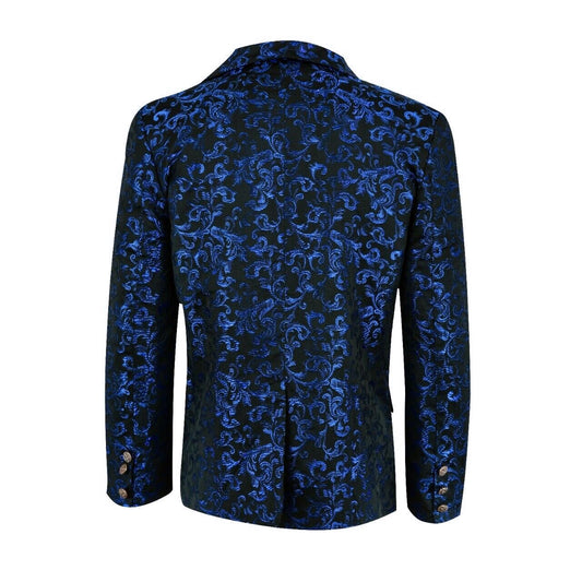Men's Blue Brocade Floral Suit Notched Lapel Slim Fit Stylish Blazer (4)