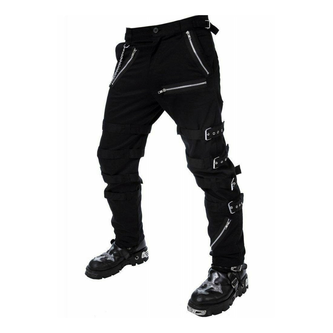 Men's Bondage Black Goth Punk Rock Morte Pants Buckle Chain Trouser Pants
