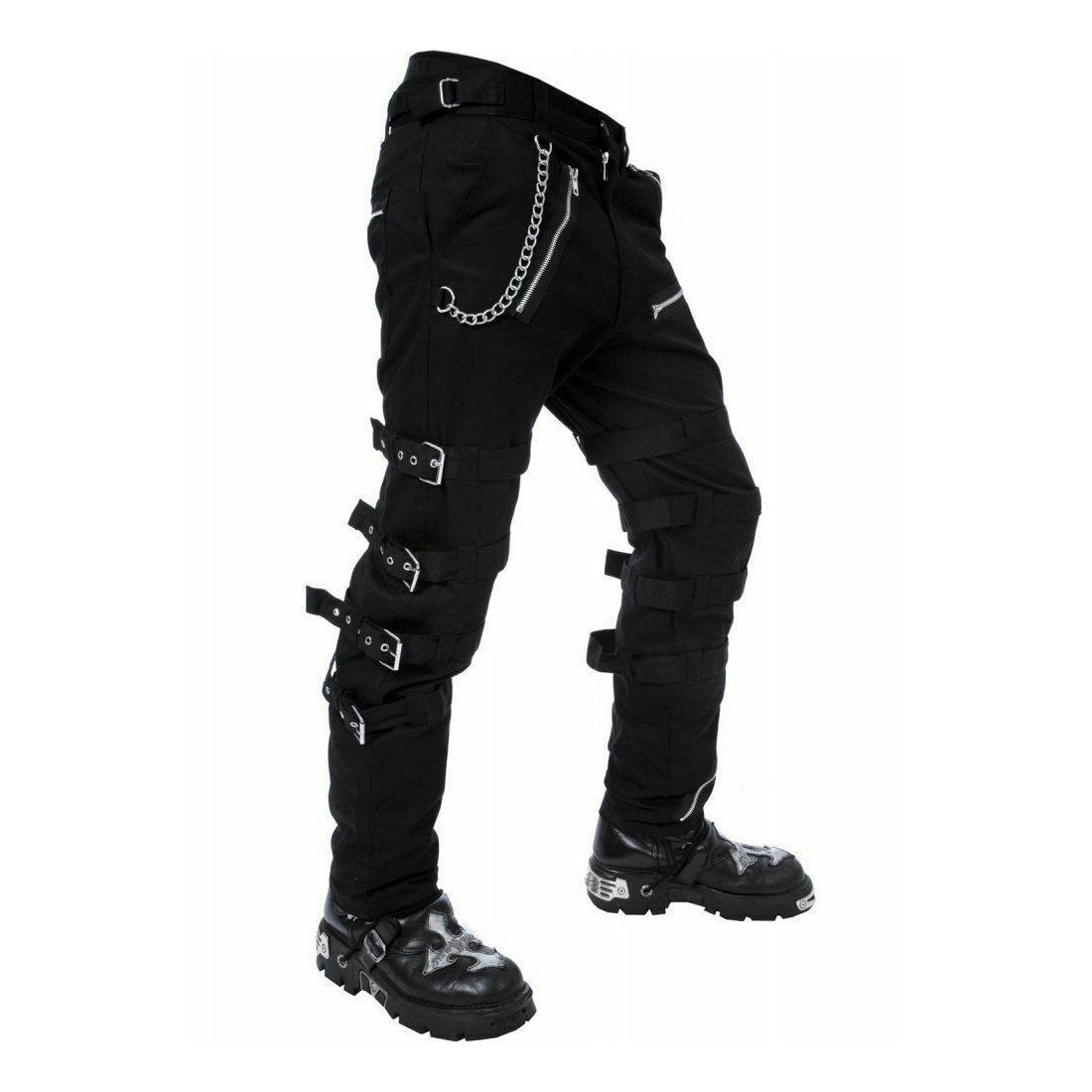 Men's Bondage Black Goth Punk Rock Morte Pants Buckle Chain Trouser Pants