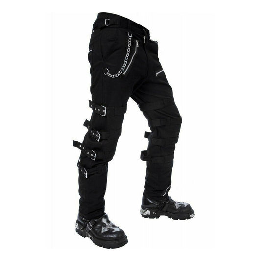 Men's Bondage Black Goth Punk Rock Morte Pants Buckle Chain Trouser Pants