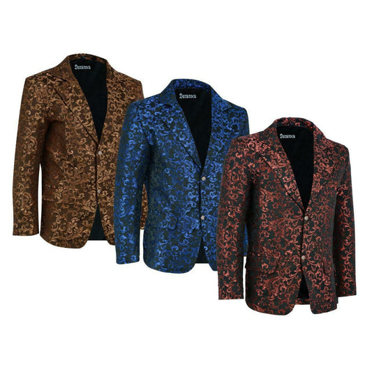 Men's Brocade Floral Suit Notched Lapel Slim Fit Stylish Blazer Dress Suit (3)