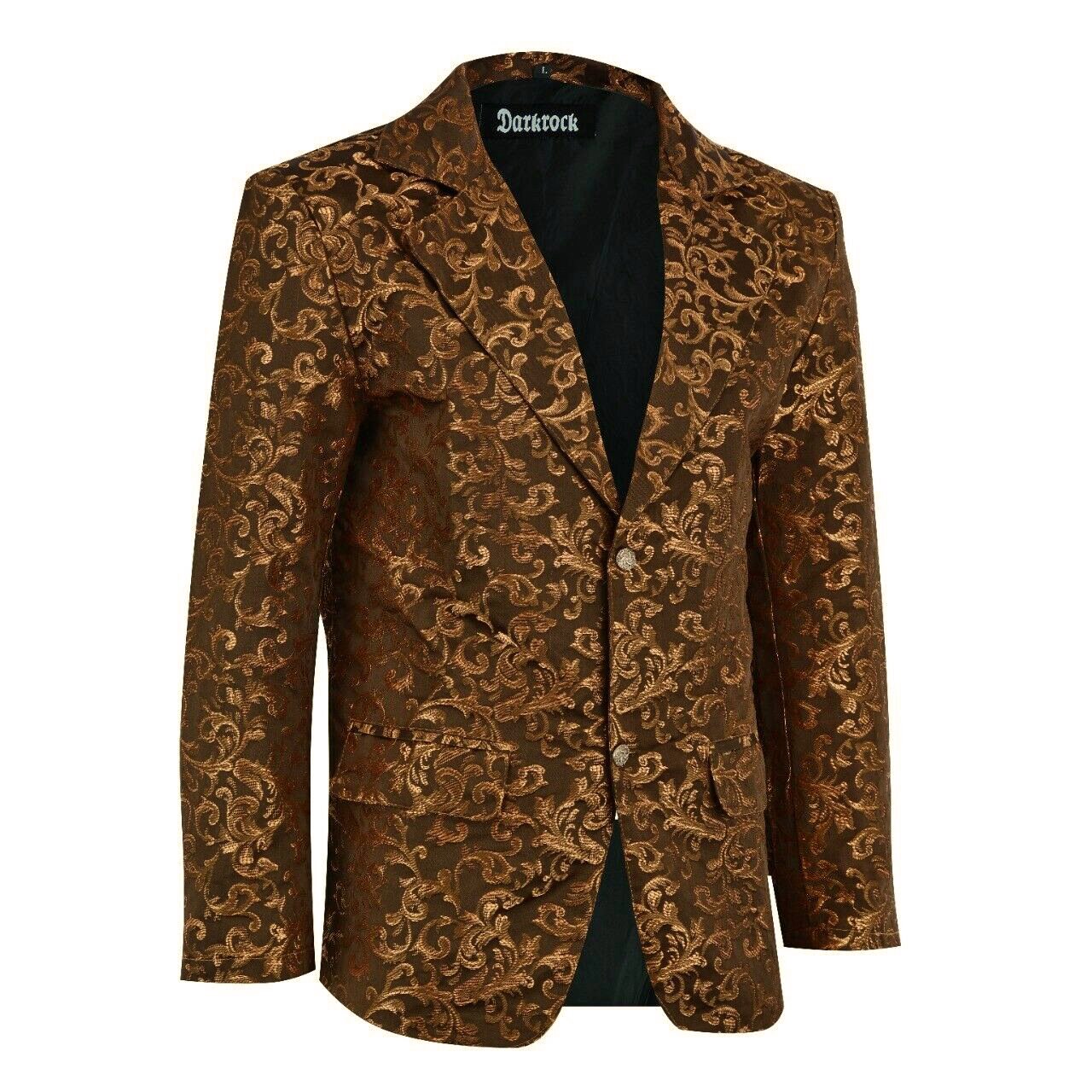 Men's Gold Brocade Floral Suit Notched Lapel Slim Fit Stylish Blazer Dress Suit (1)