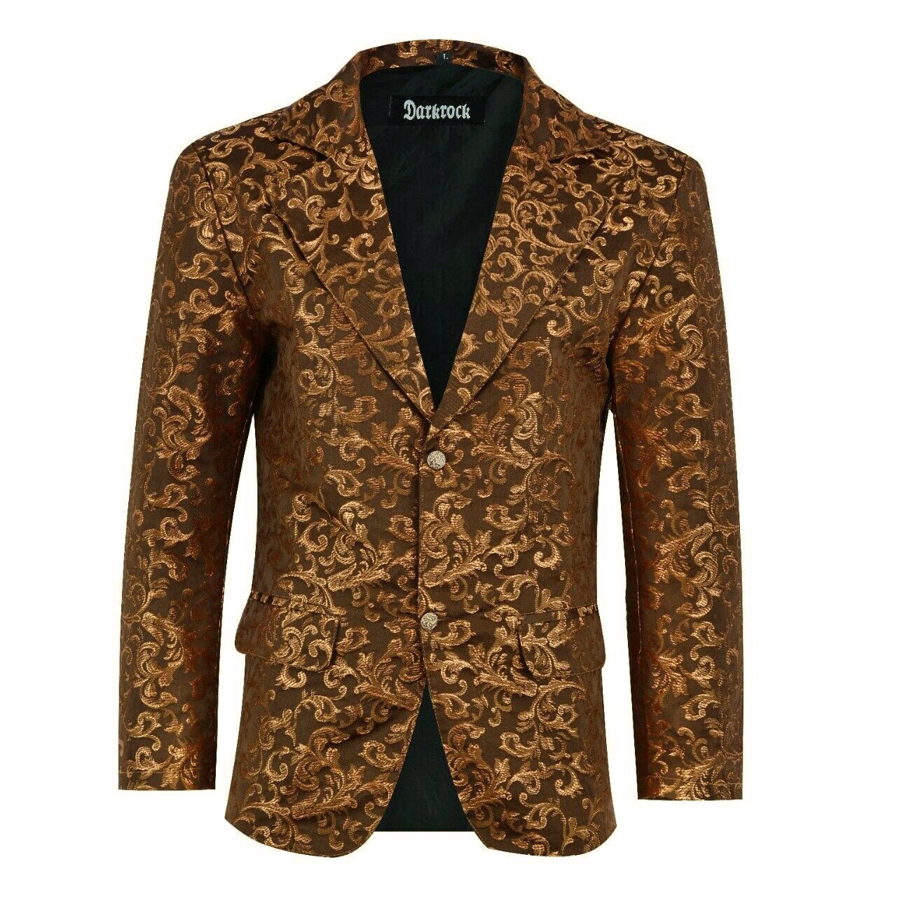 Men's Gold Brocade Floral Suit Notched Lapel Slim Fit Stylish Blazer Dress Suit (2)
