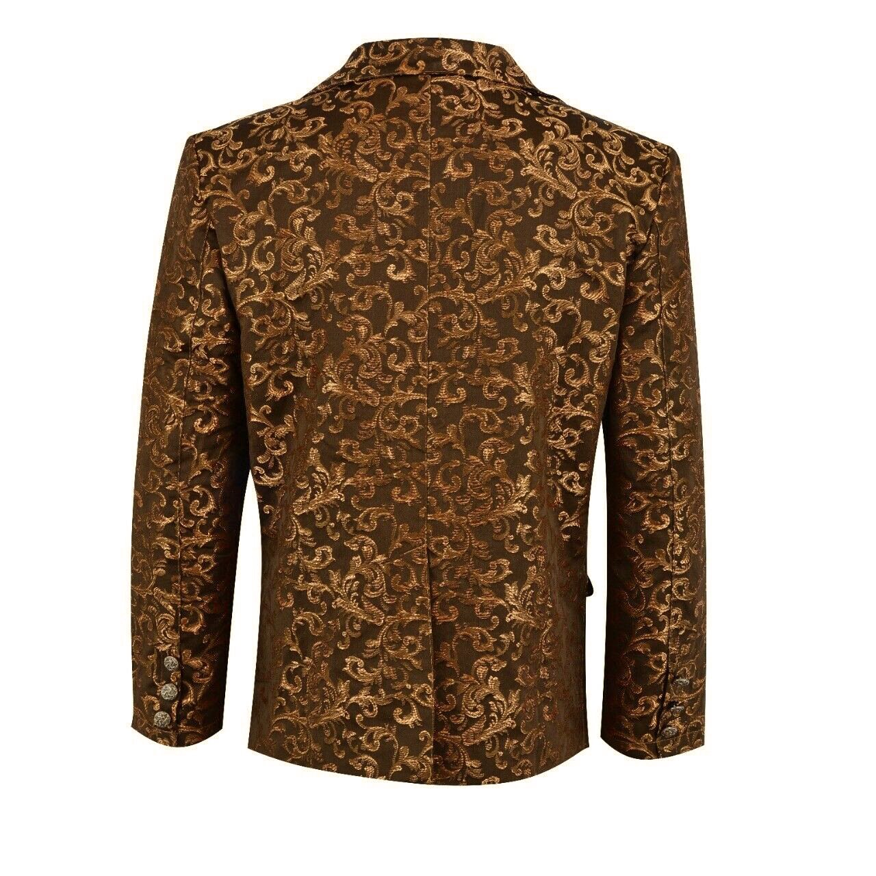 Men's Gold Brocade Floral Suit Notched Lapel Slim Fit Stylish Blazer Dress Suit (4)