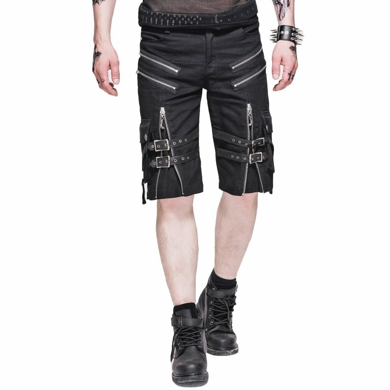 Men's Steampunk Casual Shorts Black Belt Rock Zipper Gothic Summer Short Pants (1)