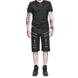 Men's Steampunk Casual Shorts Black Belt Rock Zipper Gothic Summer Short Pants (2)
