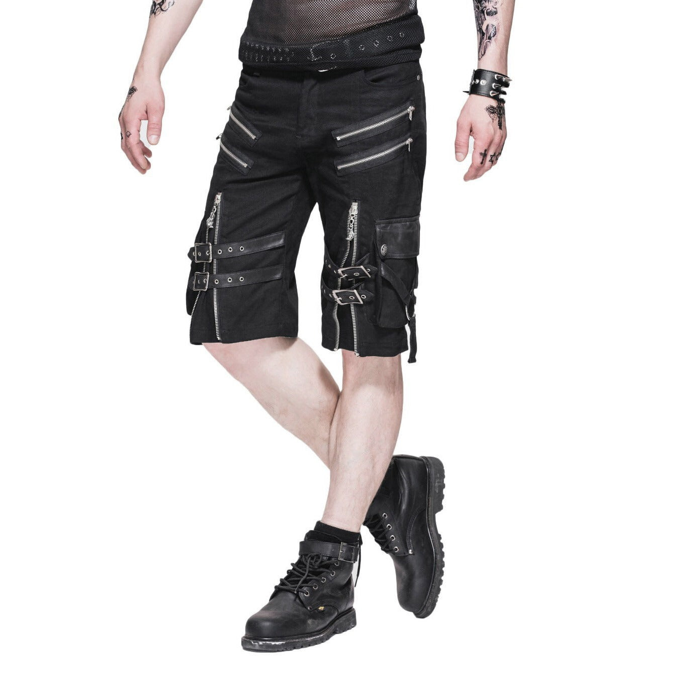 Men's Steampunk Casual Shorts Black Belt Rock Zipper Gothic Summer Short Pants (3)