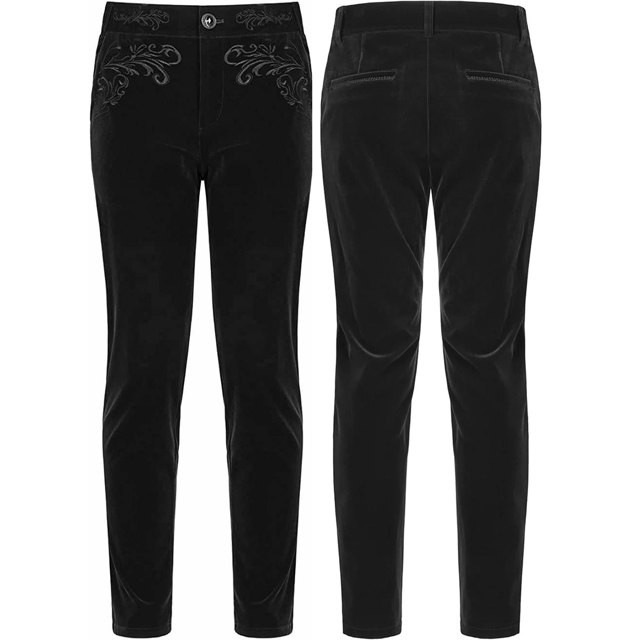 Men's Black Velvet Embroidery Gothic Regency Dress Pants /Velvet Pant