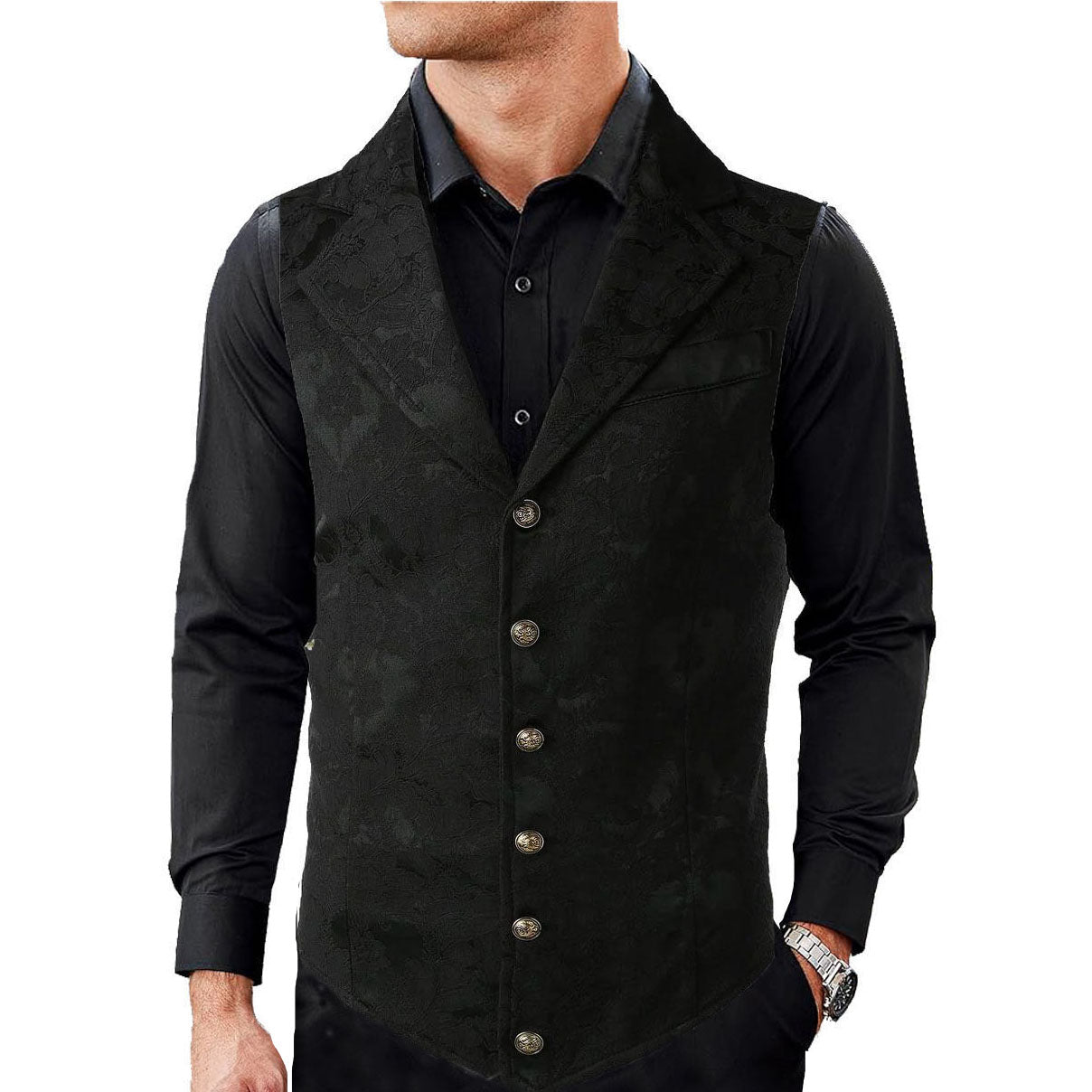 Handmade Black Men's Victorian Suit Gentleman Vest Steampunk Gothic Waistcoat/Usa