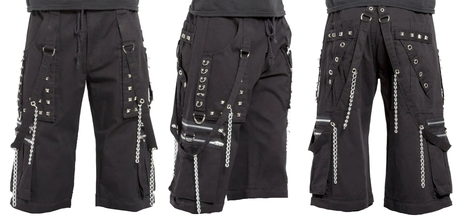 Men's Electro Bondage Rave Gothic Cyber Chain Goth Jeans Punk Rock Shorts