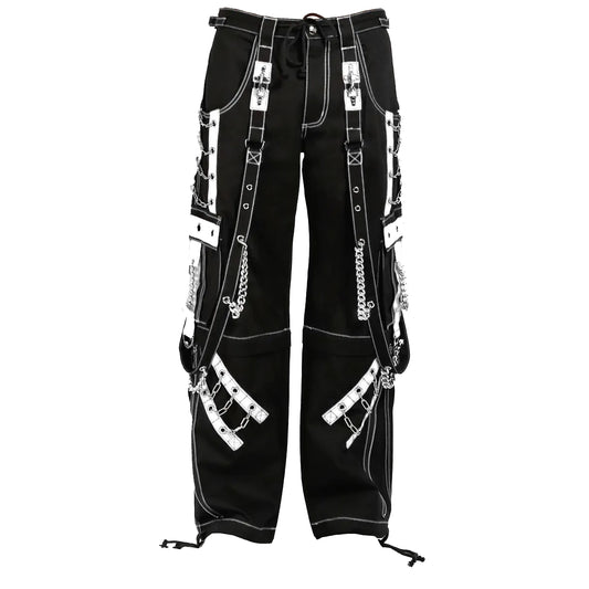 Mens Goth Punk Black White Bondage Trip Pant Chain Techno Rock Punk Shorts Usa