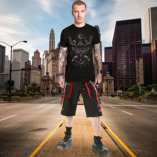 Men's Gothic Handmade Bondage Punk Rock Transformer Black Red Shorts